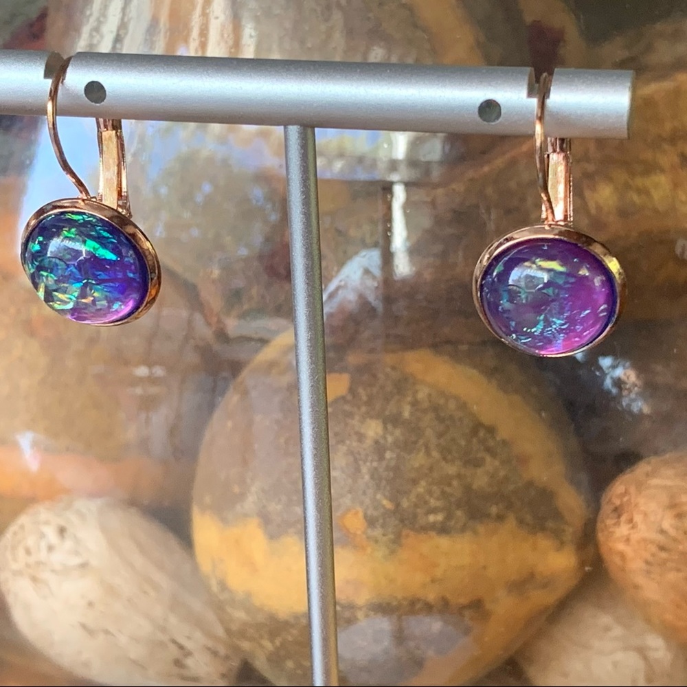 Purple resin reflective earrings, handmade, NWT